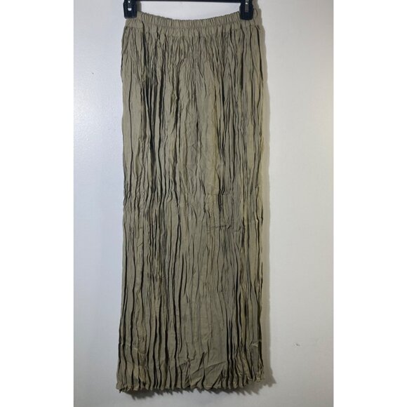 Womens Vintage Margaret O'Leary Crinkled Silk Midi Skirt 2 Green Silk USA
